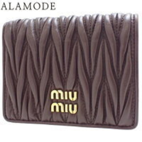 Miu Miu Matelasse Bifold Wallet Nappa Leather Sheepskin Brown - Picture 1 of 6